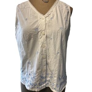 Vintage white cotton embroidered‎ sleeveless top tie back trim cottagecore boho